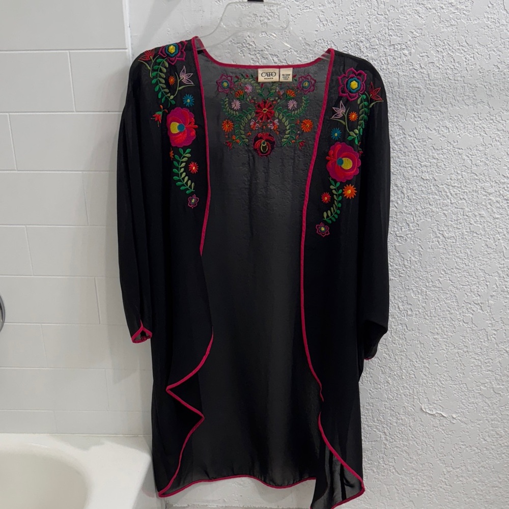 Chico's Black Tunic with Colorful Floral Embroidery